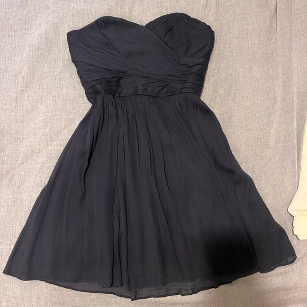 J. Crew Navy Blue Pleated Strapless Dress (Size M /8)